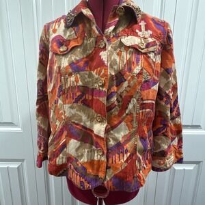 Ruby Rd Size 12‎ Button Down Top 3/4 Sleeves Multi Color Blouse Embellished